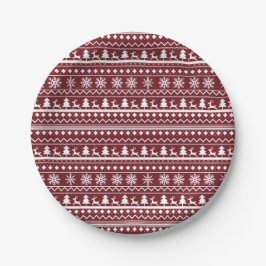 Prato De Papel Padrão de Suéter de Natal Vermelho Clássico