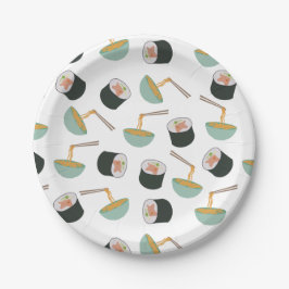 Prato De Papel Padrão de Sushi e Noodles