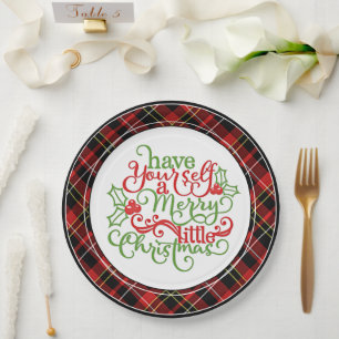 Prato De Papel Padrão de Tartan Branco Amarelo-Amarelo-Vermelho 