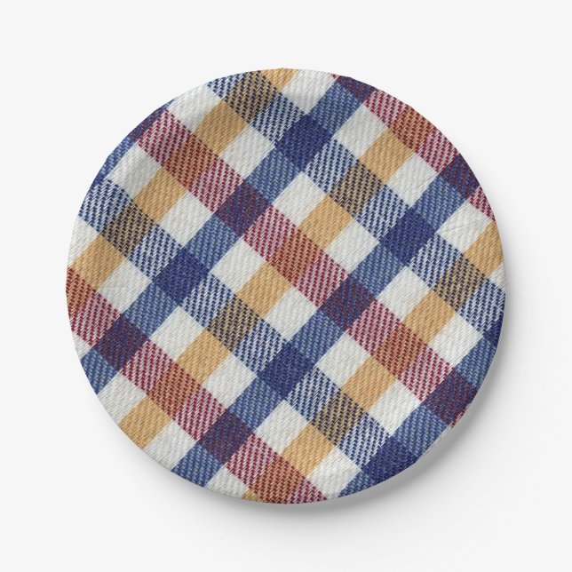 Prato De Papel Padrão de Tartan multicolorido (Frente)