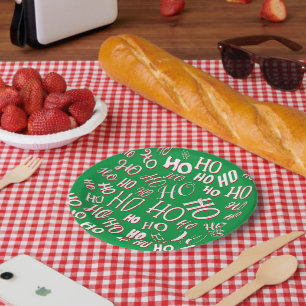 Prato De Papel Padrão de texto de Natal HO HO HO branco verde ver