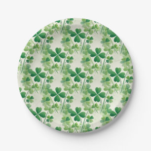Prato De Papel Padrão de Trevo de Shamrock Verde no Dia de São Pa