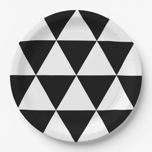 Prato De Papel Padrão de Triângulo Preto e Branco (Frente)
