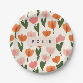 Prato De Papel Padrão de Tulip de Primavera de Cute Personalizado