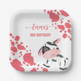 Prato De Papel Padrão de vacas rosa de mesa de festas de vaca per