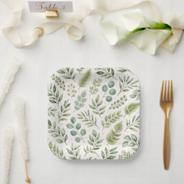 Prato De Papel Padrão de Vegetação em Aquarela | Folhas Botânicas