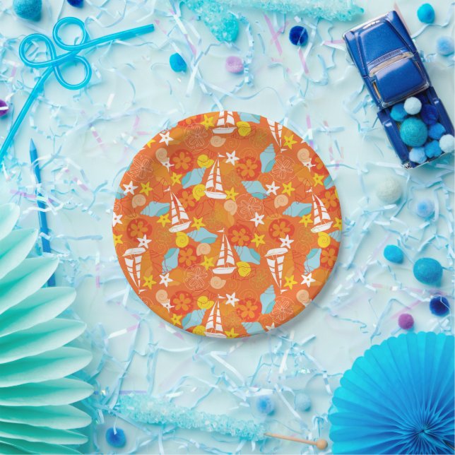 Prato De Papel Padrão de veleiro tropical (Festa)