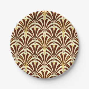 Prato De Papel Padrão de ventoinha Art Deco - chocolate em creme