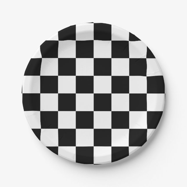 Prato De Papel Padrão de Verificação Branco Preto (Frente)