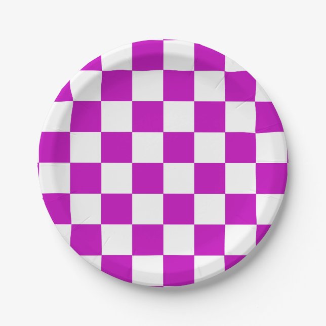 Prato De Papel Padrão de Verificação Branco Roxo (Frente)