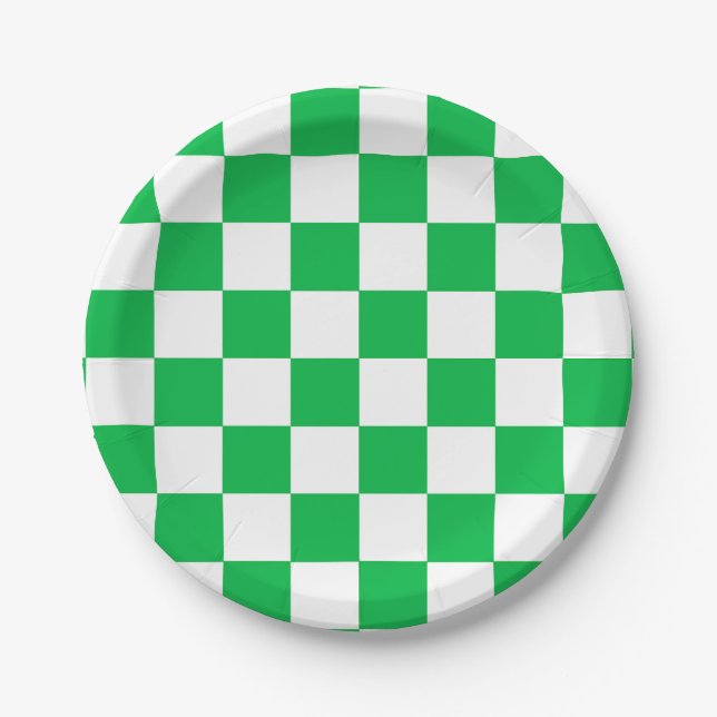 Prato De Papel Padrão de Verificação Branco Verde (Frente)