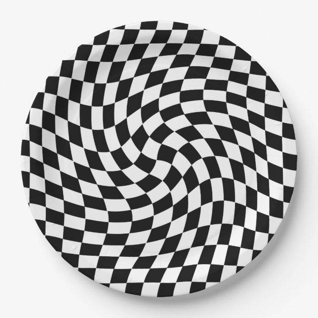 Prato De Papel Padrão de Verificação de Preto e Branco (Frente)