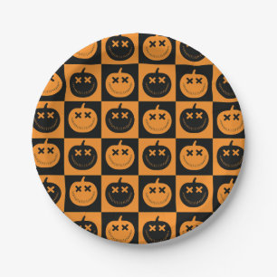 Prato De Papel Padrão de Verificadores de Halloween com Bompkins