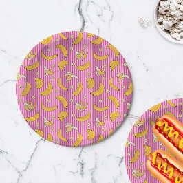 Prato De Papel Padrão de vetor de faixa de banana | Magenta