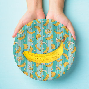 Prato De Papel Padrão de vetor de faixa de banana   Turquoise Te