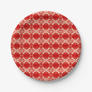 Prato De Papel Padrão de wallpaper Art Deco - vermelho e branco