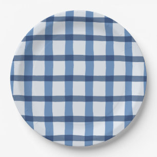 Prato De Papel Padrão de Xadrez azul e branco