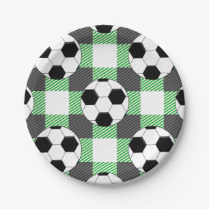 Prato De Papel Padrão de Xadrez da bola de futebol em preto branc