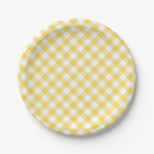Prato De Papel Padrão de Xadrez de Gingham Amarelo