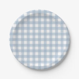 Prato De Papel Padrão de Xadrez de Gingham Azul Minimalista