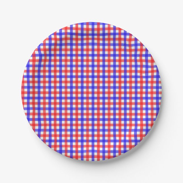 Prato De Papel Padrão de Xadrez Red Blue Gingham (Frente)