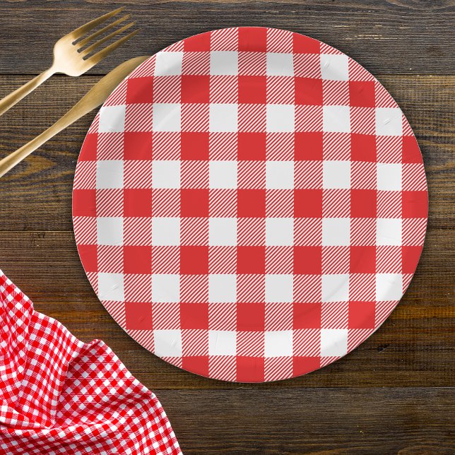 Prato De Papel Padrão de Xadrez Red Gingham (Criador carregado)