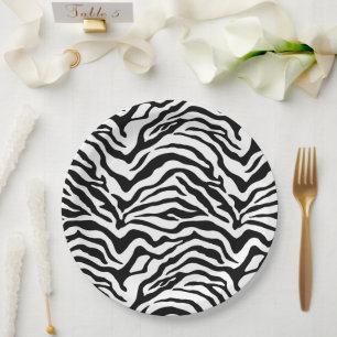 Prato De Papel Padrão de zebra preto e branco listrado