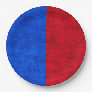 Prato De Papel Padrão Desgastado de Duas Cores Azul e Vermelho