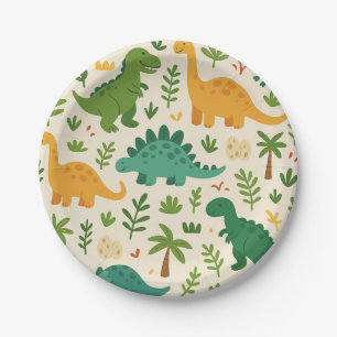 Prato De Papel Padrão Divertido de Dinossauro Pré-Histórico para 