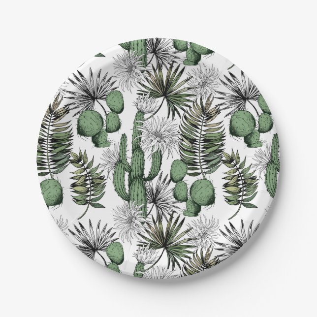 Prato De Papel Padrão do Deserto de Cactus (Frente)