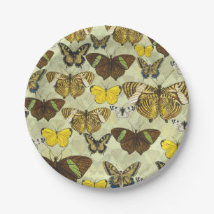 Prato De Papel Padrão do Gráfico de Mama da Borboleta Vintage