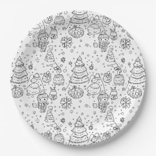 Prato De Papel Padrão Doodle de Natal de Inverno Fofo (3)