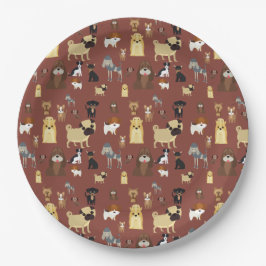 Prato De Papel padrão dos cães de fundo castanhos