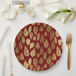 Prato De Papel Padrão Dourado e vermelho de folha