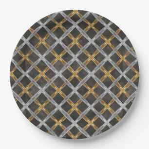 Prato De Papel Padrão Dourado, Prata e Lacrado Preto