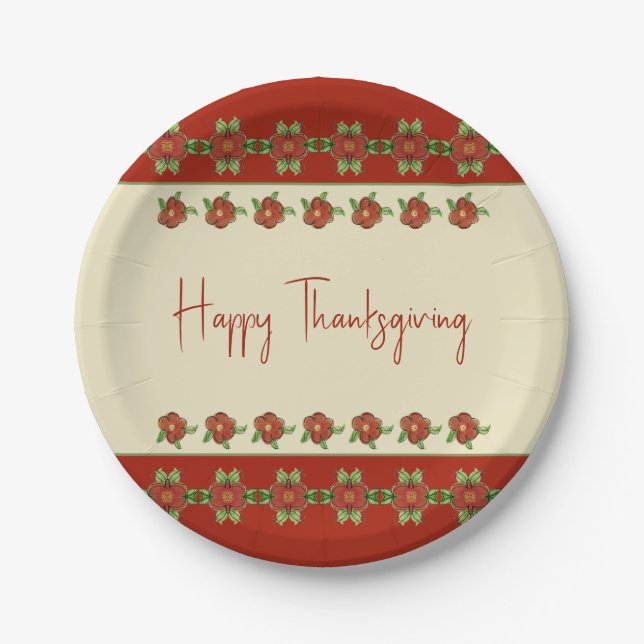 Prato De Papel Padrão E Laranja Mistura Floral (Frente)