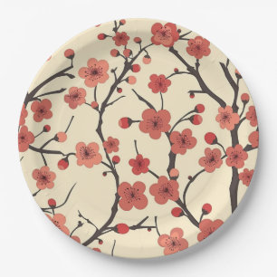 Prato De Papel Padrão Elegante De Flor De Cereja Sem Costura (4)