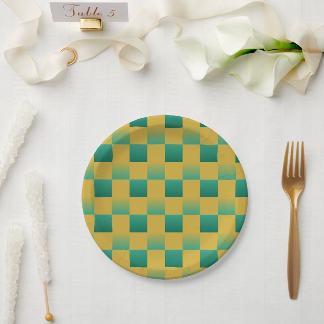 Prato De Papel Padrão elegante em verde e ouro (Casamento)