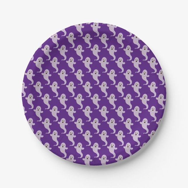 Prato De Papel Padrão fantasma simples clássico em roxo (Frente)