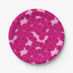 Prato De Papel Padrão floral Art Deco - magenta a rosa