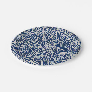 Prato De Papel padrão floral azul com folhas e flores diversas