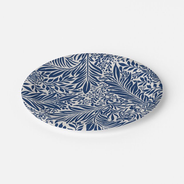Prato De Papel padrão floral azul com folhas e flores diversas (Inclinado)