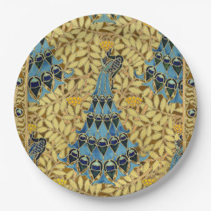 Prato De Papel Padrão Floral Azul de Pavão Art Nouveau Vintage