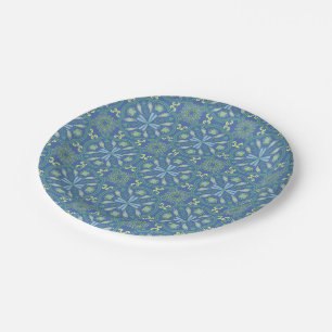 Prato De Papel Padrão floral azul e verde contínuo