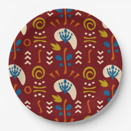 Prato De Papel Padrão Floral Boho de Verão Étnico Vermelho