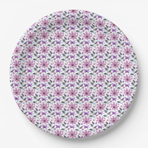 Prato De Papel Padrão Floral Borboleta Roxa Cottagecore Fofo 