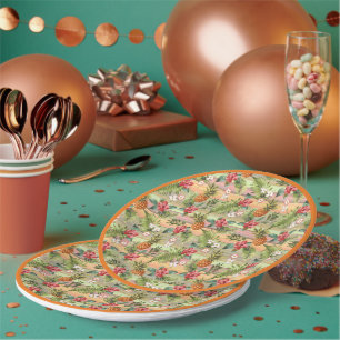 Prato De Papel Padrão Floral Botânico de Folhas de Abacaxi Tropic