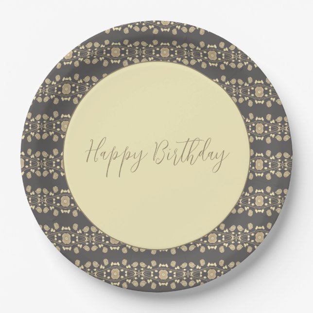 Prato De Papel Padrão Floral Com Creme E taupe (Frente)