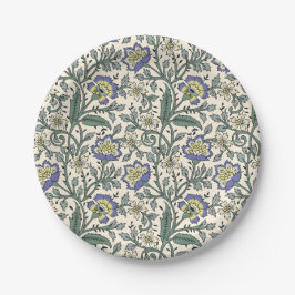 Prato De Papel Padrão floral contínuo em azul, amarelo e branco