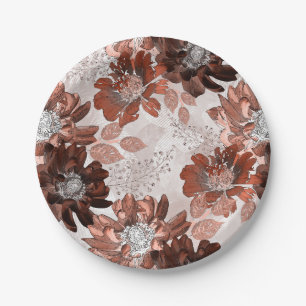 Prato De Papel Padrão floral da cinza marrom-aquarela.
